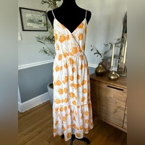 Lush White & Orange Floral Midi Dress